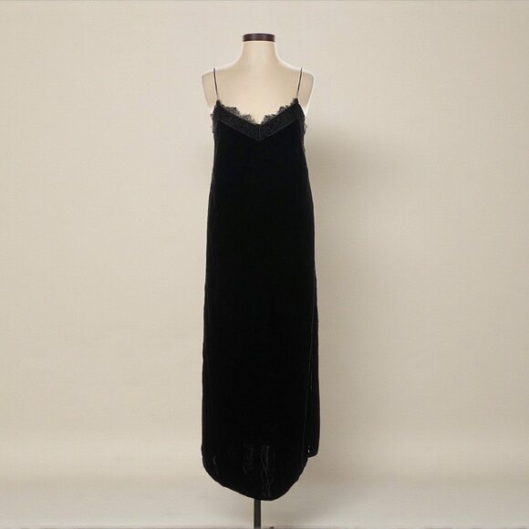 ALLSAINTS Black Velvet Slip Dress (Size 4) - Picture 1 of 2